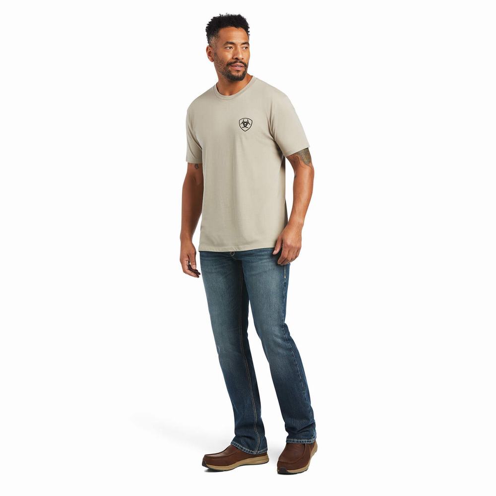 Khaki Men's Ariat Monument Sunset Polo Shirts | 2103-ESUWB