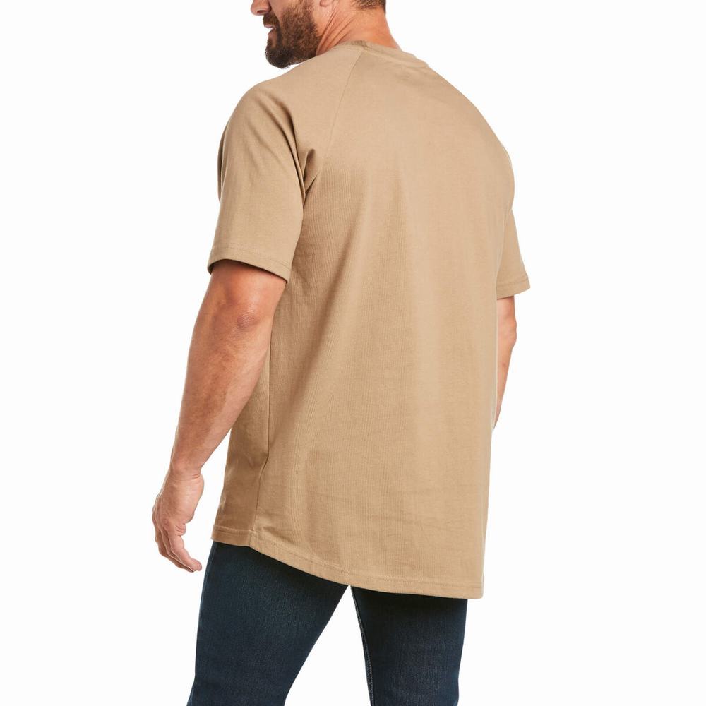 Khaki Men's Ariat Rebar Cotton Strong Short Sleeve | 4619-RISJW