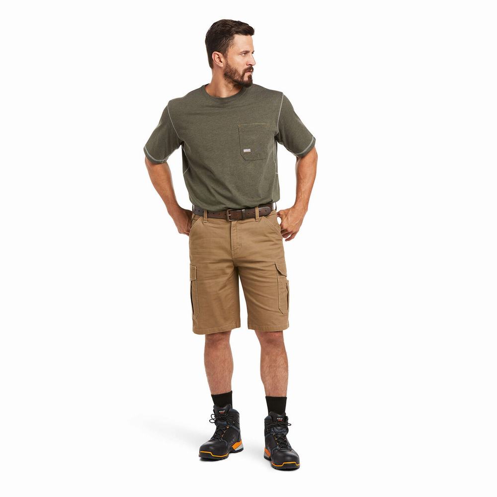 Khaki Men's Ariat Rebar DuraStretch Made Tough Cargo Pants | 1326-ROCYD