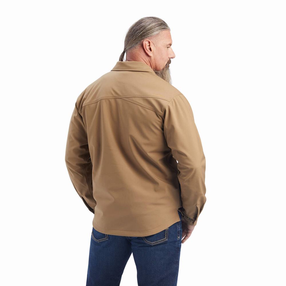 Khaki Men's Ariat Rebar DuraStretch Utility Softshell Jackets | 3189-FUWGD