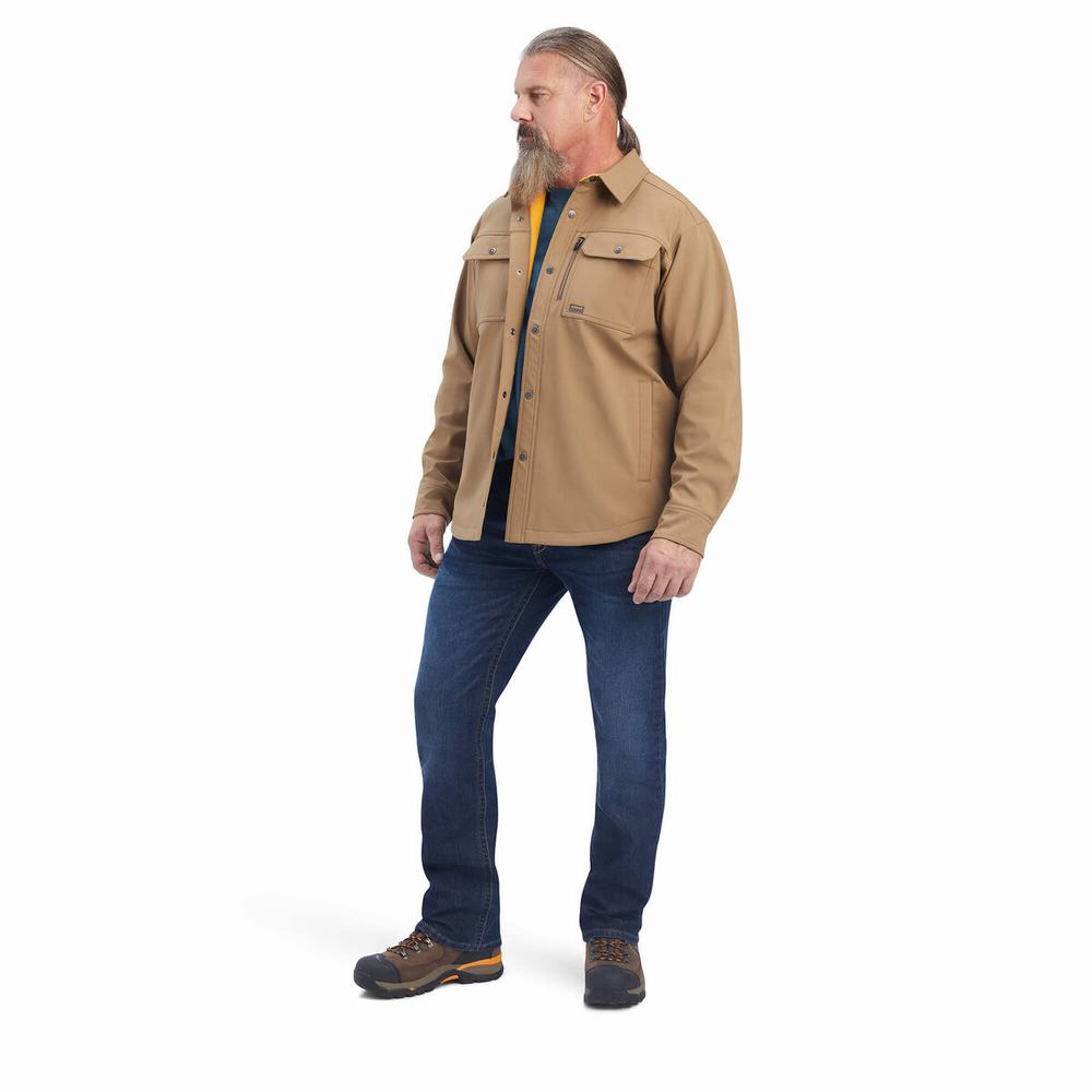 Khaki Men's Ariat Rebar DuraStretch Utility Softshell Jackets | 3189-FUWGD