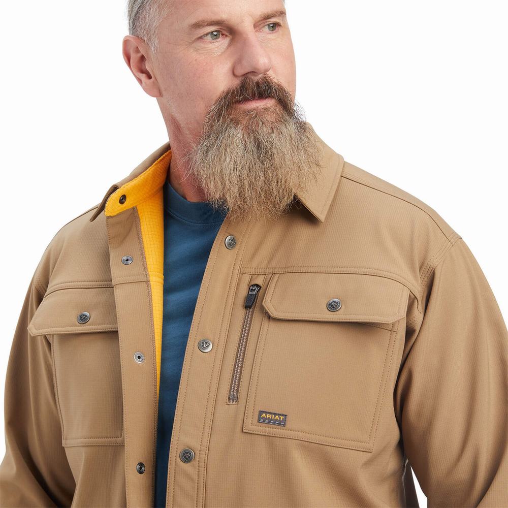 Khaki Men's Ariat Rebar DuraStretch Utility Softshell Jackets | 3189-FUWGD