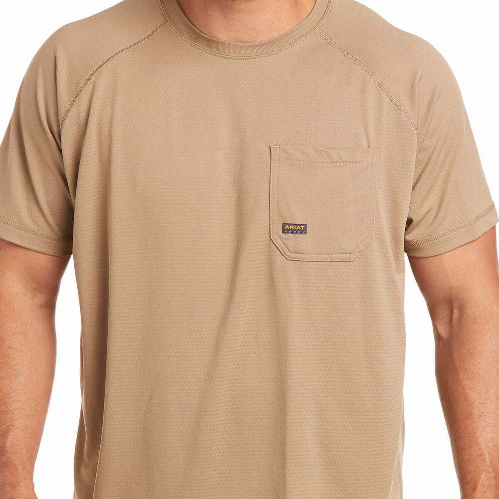 Khaki Men's Ariat Rebar Heat Fighter Short Sleeve | 3184-FWLYP