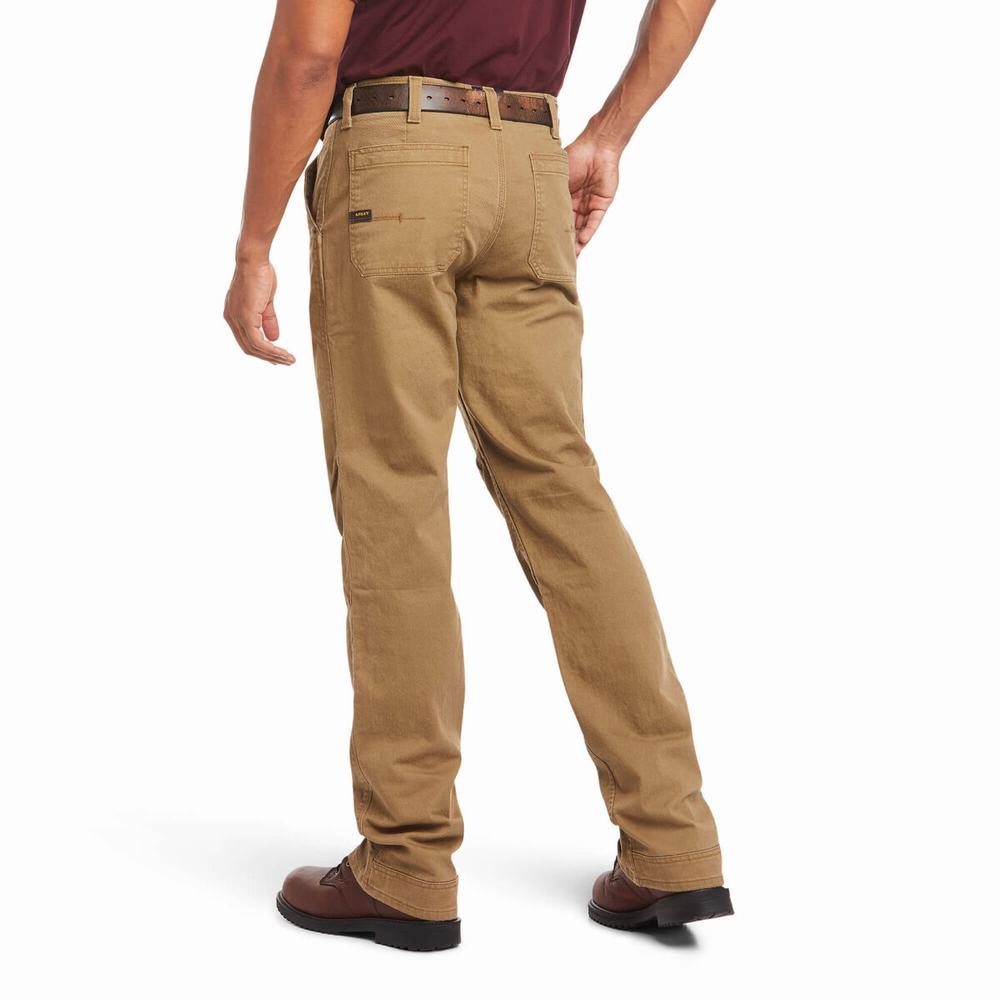 Khaki Men's Ariat Rebar M4 Relaxed DuraStretch Washed Twill Dungaree Cut Pants | 5306-EIQBZ