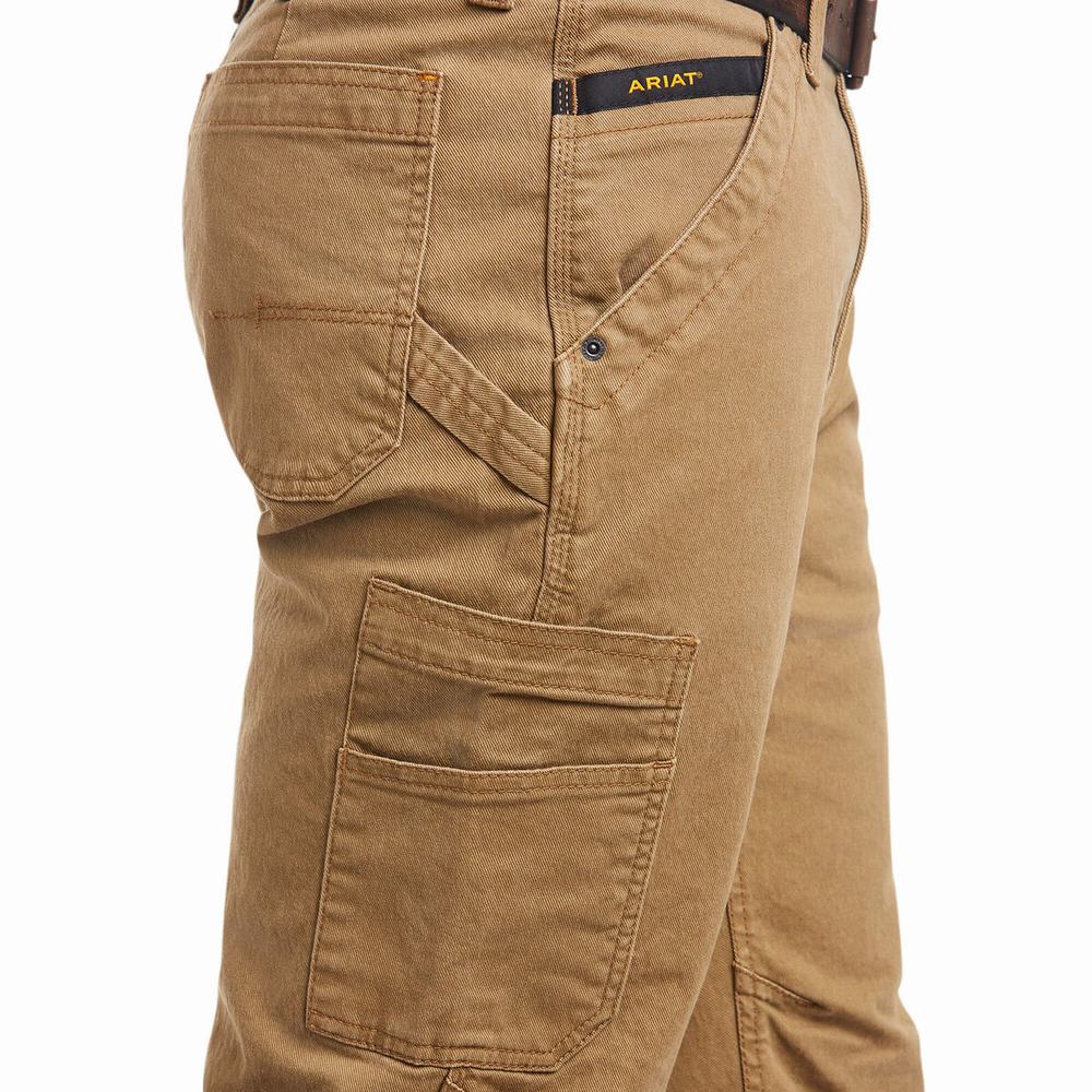 Khaki Men's Ariat Rebar M4 Relaxed DuraStretch Washed Twill Dungaree Cut Pants | 5306-EIQBZ