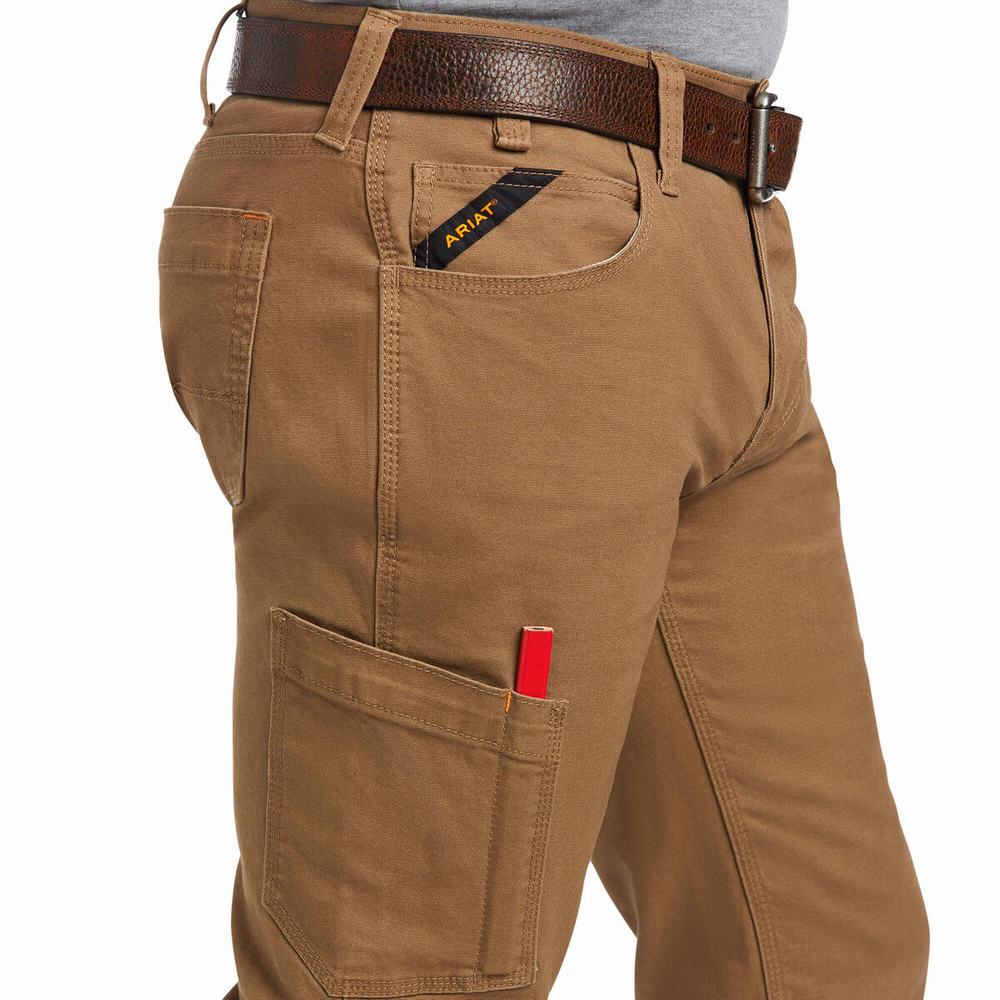 Khaki Men's Ariat Rebar M7 DuraStretch Made Tough Pants | 2039-GQFJO