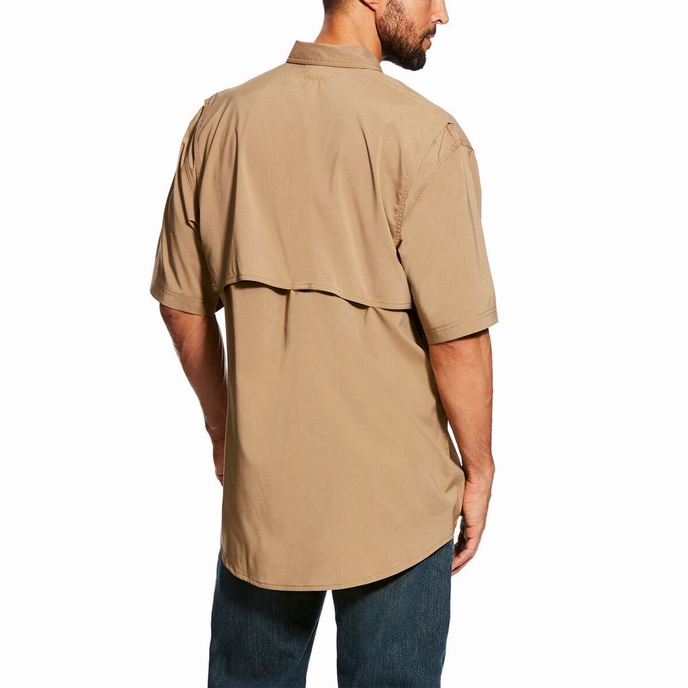 Khaki Men's Ariat Rebar Made Tough VentTEK DuraStretch Shirts | 8921-MPCFG