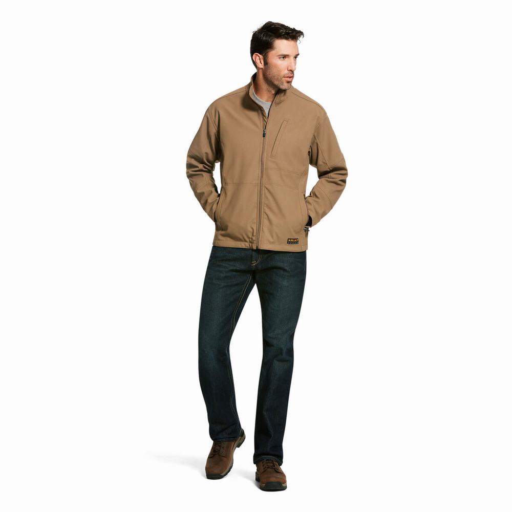 Khaki Men's Ariat Rebar Stretch Canvas Softshell Jackets | 2861-VMZBO