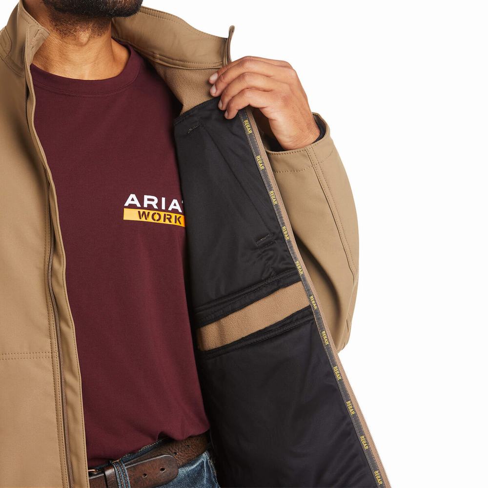 Khaki Men's Ariat Rebar Stretch Canvas Softshell Jackets | 2861-VMZBO