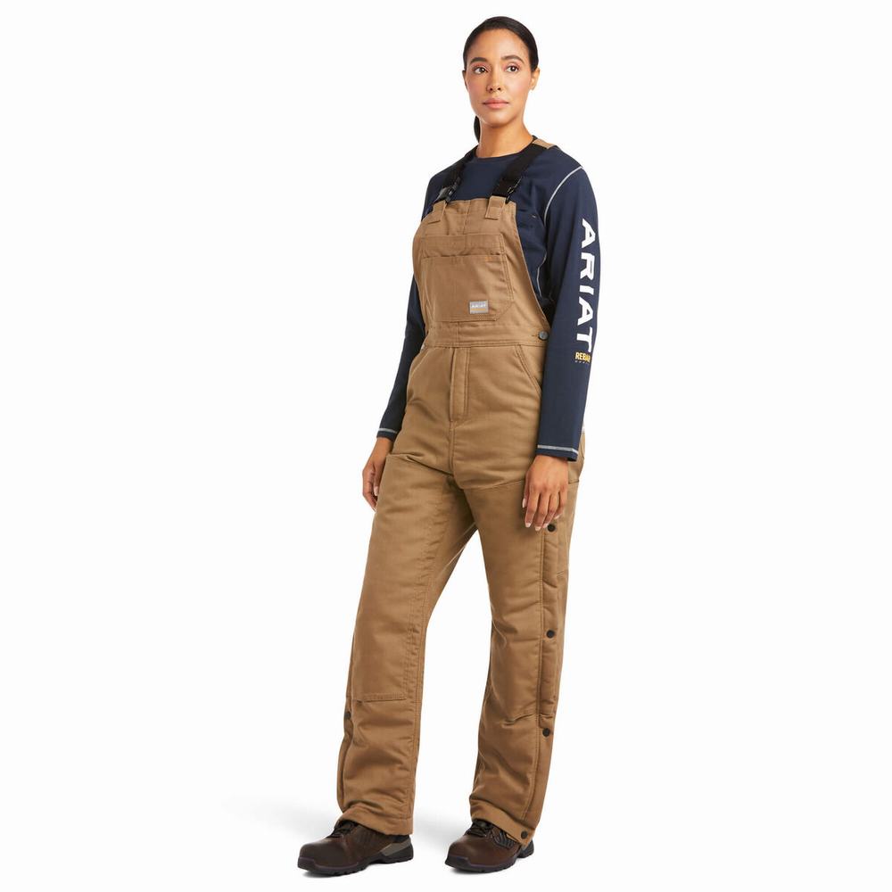 Khaki Women's Ariat Rebar DuraCanvas Stretch Insulated Pants | 5732-HRDGK