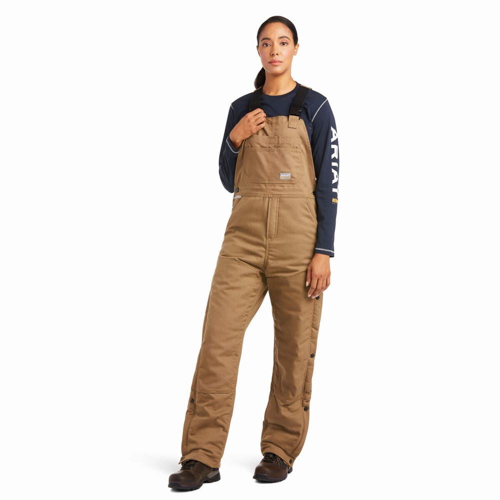 Khaki Women\'s Ariat Rebar DuraCanvas Stretch Insulated Pants | 5732-HRDGK