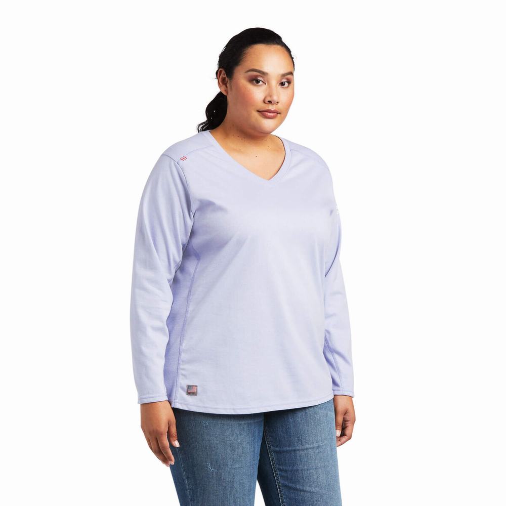 Lavender Women's Ariat FR AC Crew Shirts | 3254-JNFMT