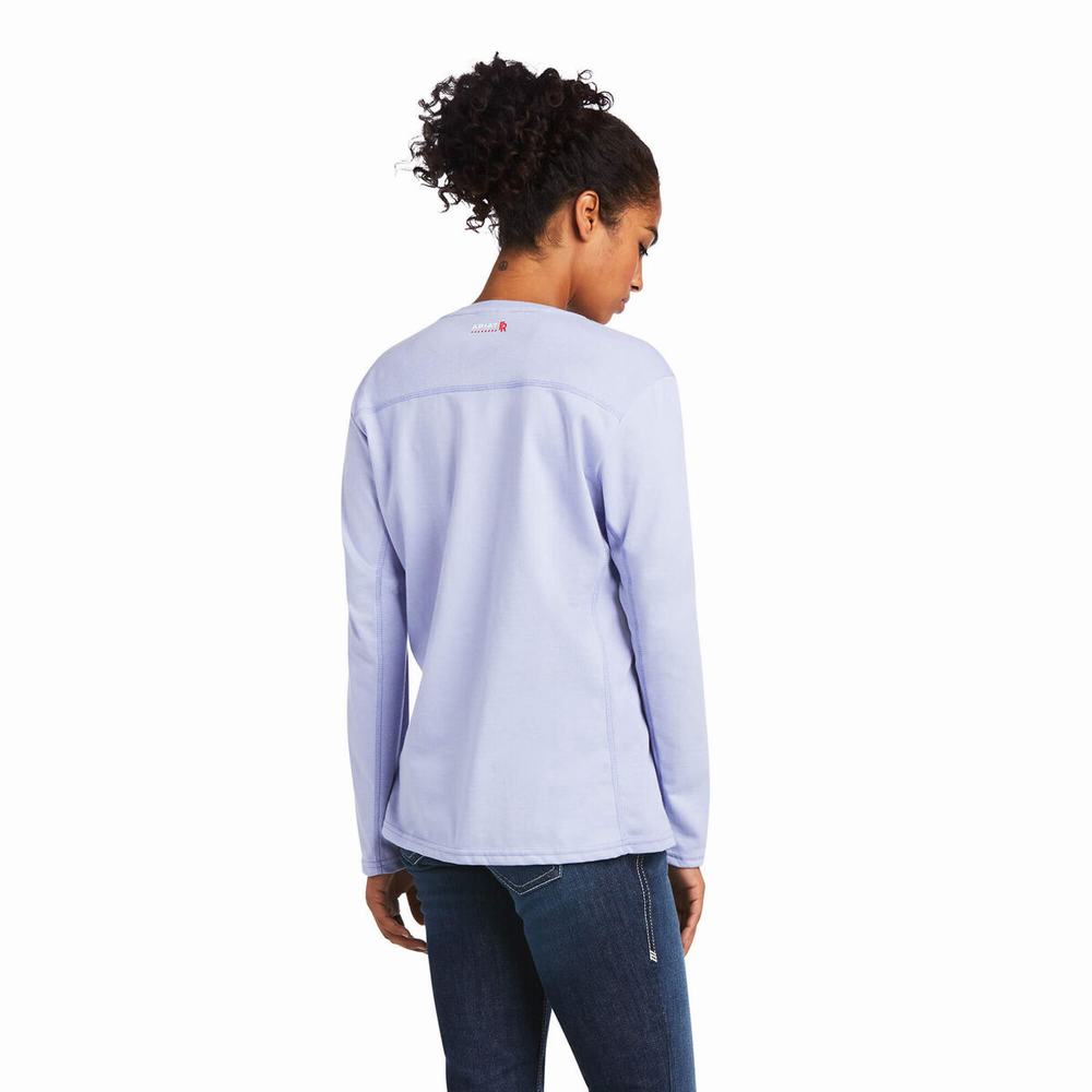 Lavender Women's Ariat FR AC Crew Shirts | 3254-JNFMT