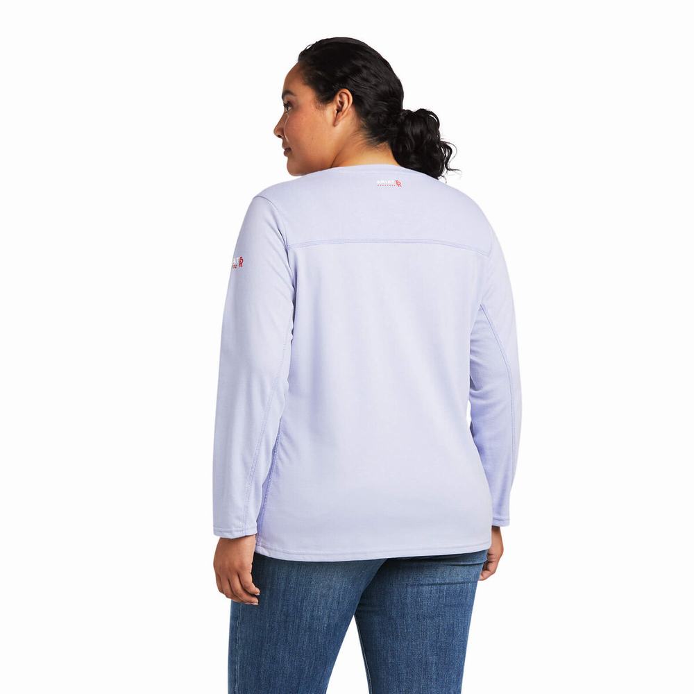 Lavender Women's Ariat FR AC Crew Shirts | 3254-JNFMT