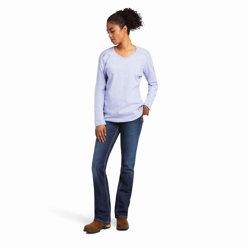 Lavender Women's Ariat FR AC Crew Shirts | 3254-JNFMT