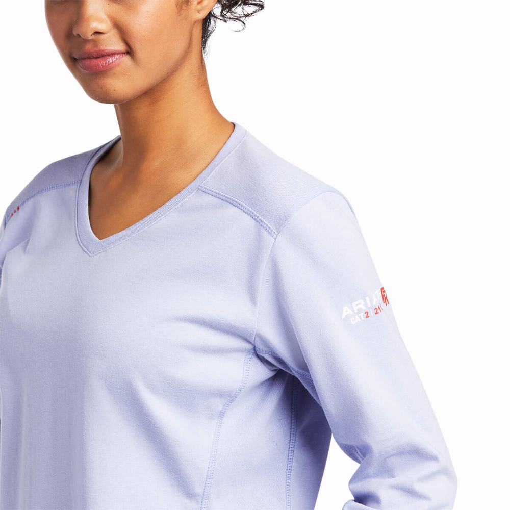 Lavender Women's Ariat FR AC Crew Shirts | 3254-JNFMT