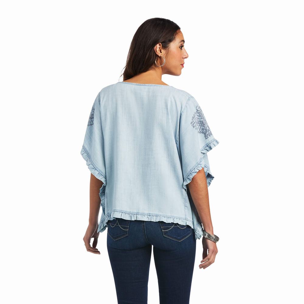 Light Blue Women's Ariat Eden Tops | 1685-OJHLF