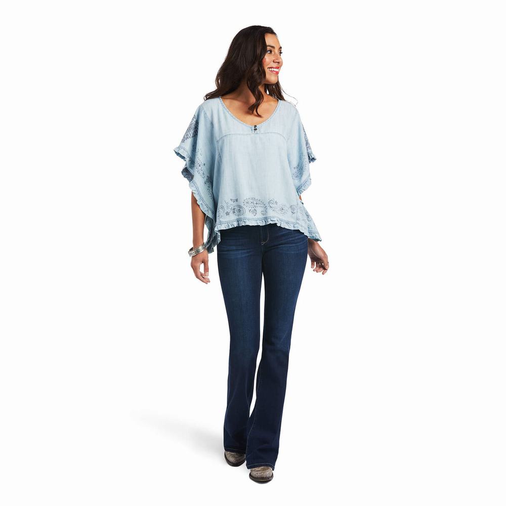 Light Blue Women's Ariat Eden Tops | 1685-OJHLF