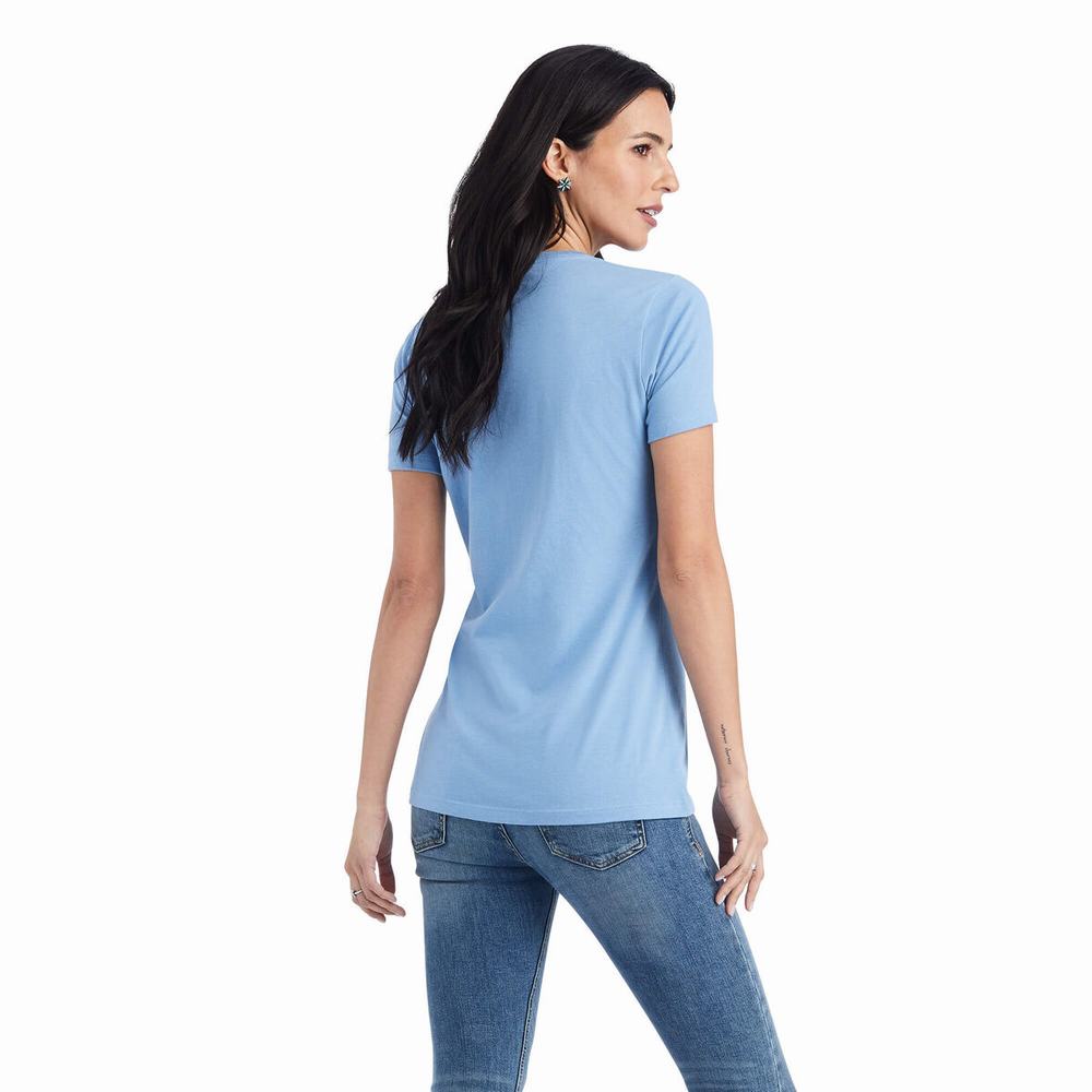 Light Blue Women's Ariat Wild Heart Tops | 0735-DZQTC