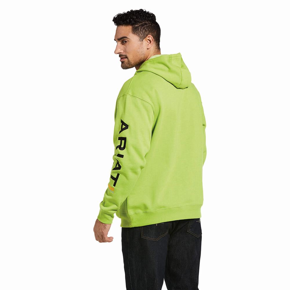 Light Green Black Men's Ariat Rebar Graphic Hoodies | 4620-XJEUY