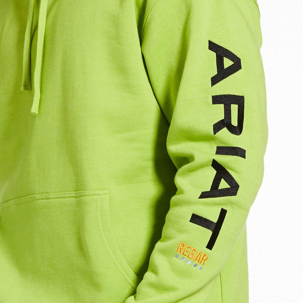 Light Green Black Men's Ariat Rebar Graphic Hoodies | 4620-XJEUY