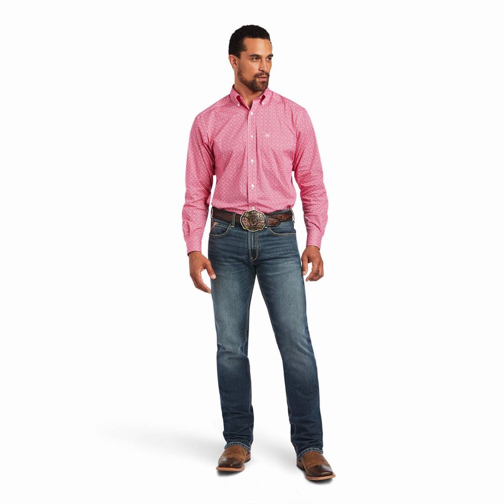 Light Rose Men's Ariat Malachi Stretch Classic Fit Shirts | 7104-VIJNS