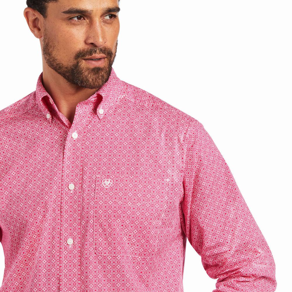 Light Rose Men's Ariat Malachi Stretch Classic Fit Shirts | 7104-VIJNS