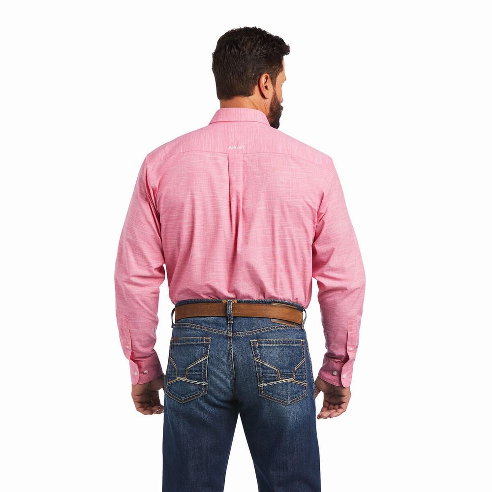 Light Rose Men's Ariat Solid Slub Classic Fit Shirts | 6195-WYJPZ