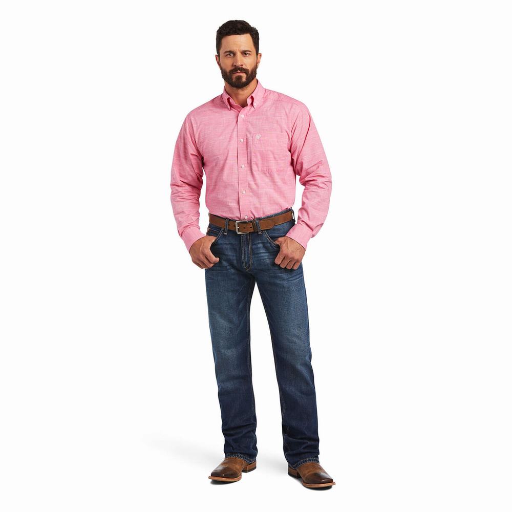 Light Rose Men's Ariat Solid Slub Classic Fit Shirts | 6195-WYJPZ