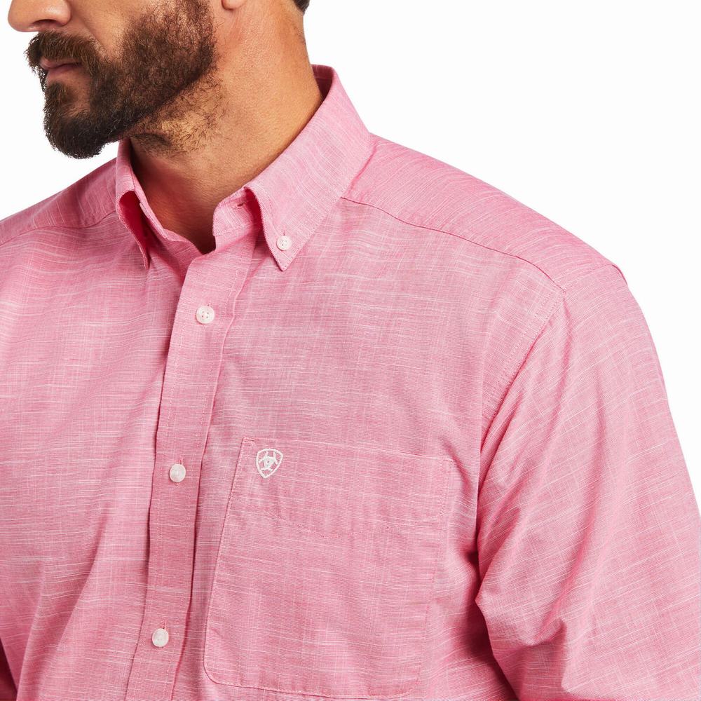 Light Rose Men's Ariat Solid Slub Classic Fit Shirts | 6195-WYJPZ