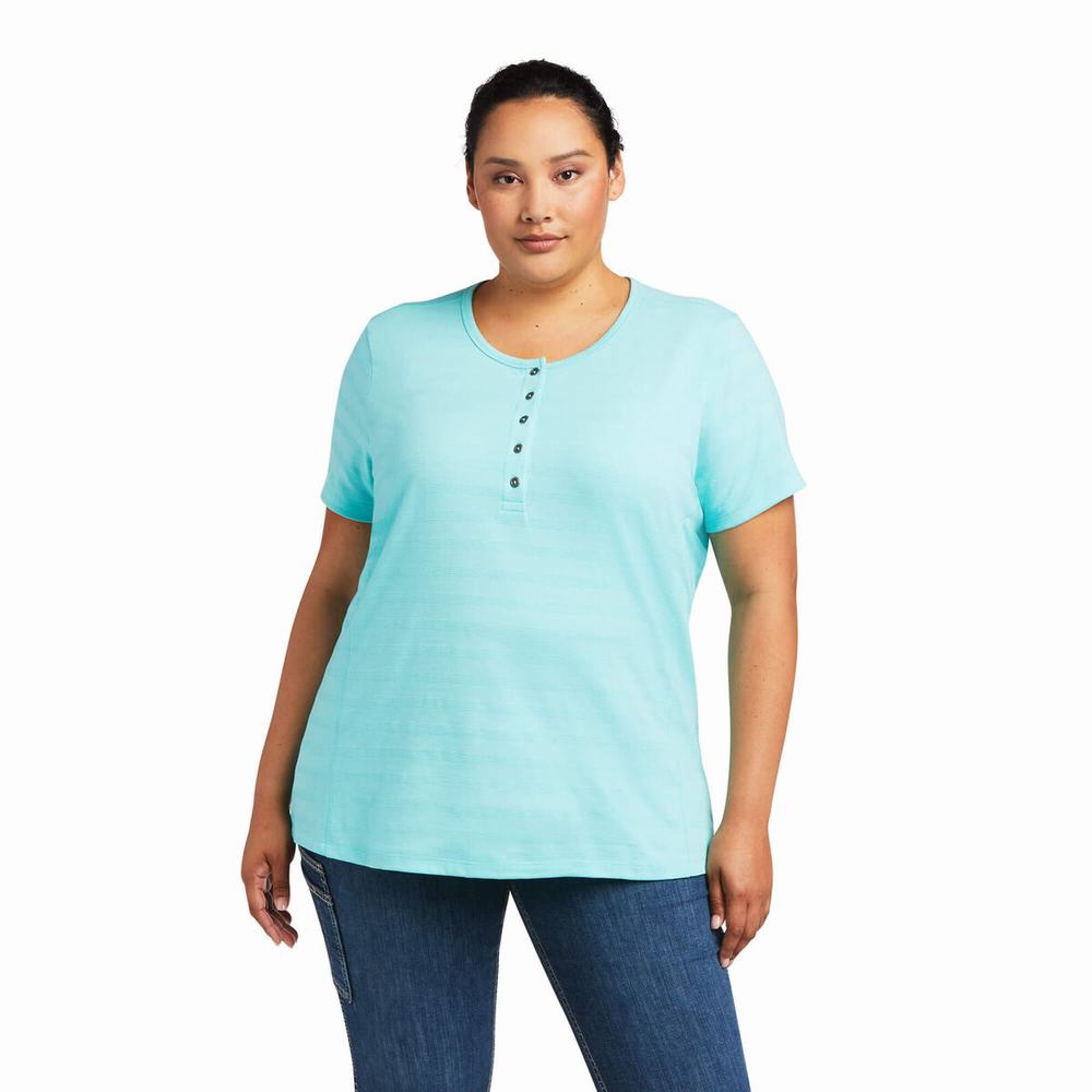 Light Turquoise Blue Women's Ariat Rebar Henley Tops | 5947-EHZPM