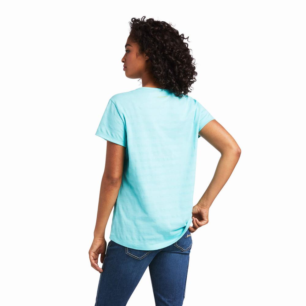 Light Turquoise Blue Women's Ariat Rebar Henley Tops | 5947-EHZPM