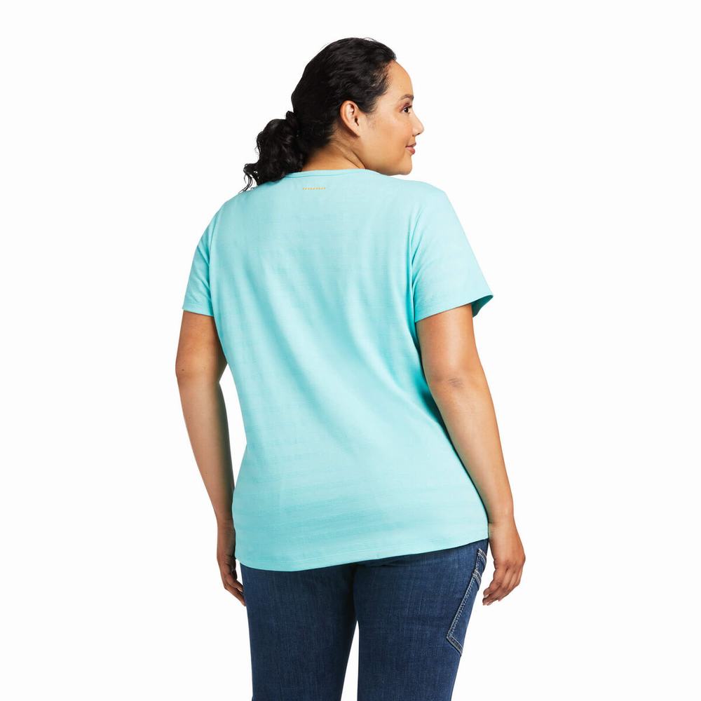 Light Turquoise Blue Women's Ariat Rebar Henley Tops | 5947-EHZPM