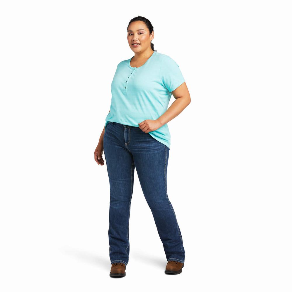 Light Turquoise Blue Women's Ariat Rebar Henley Tops | 5947-EHZPM