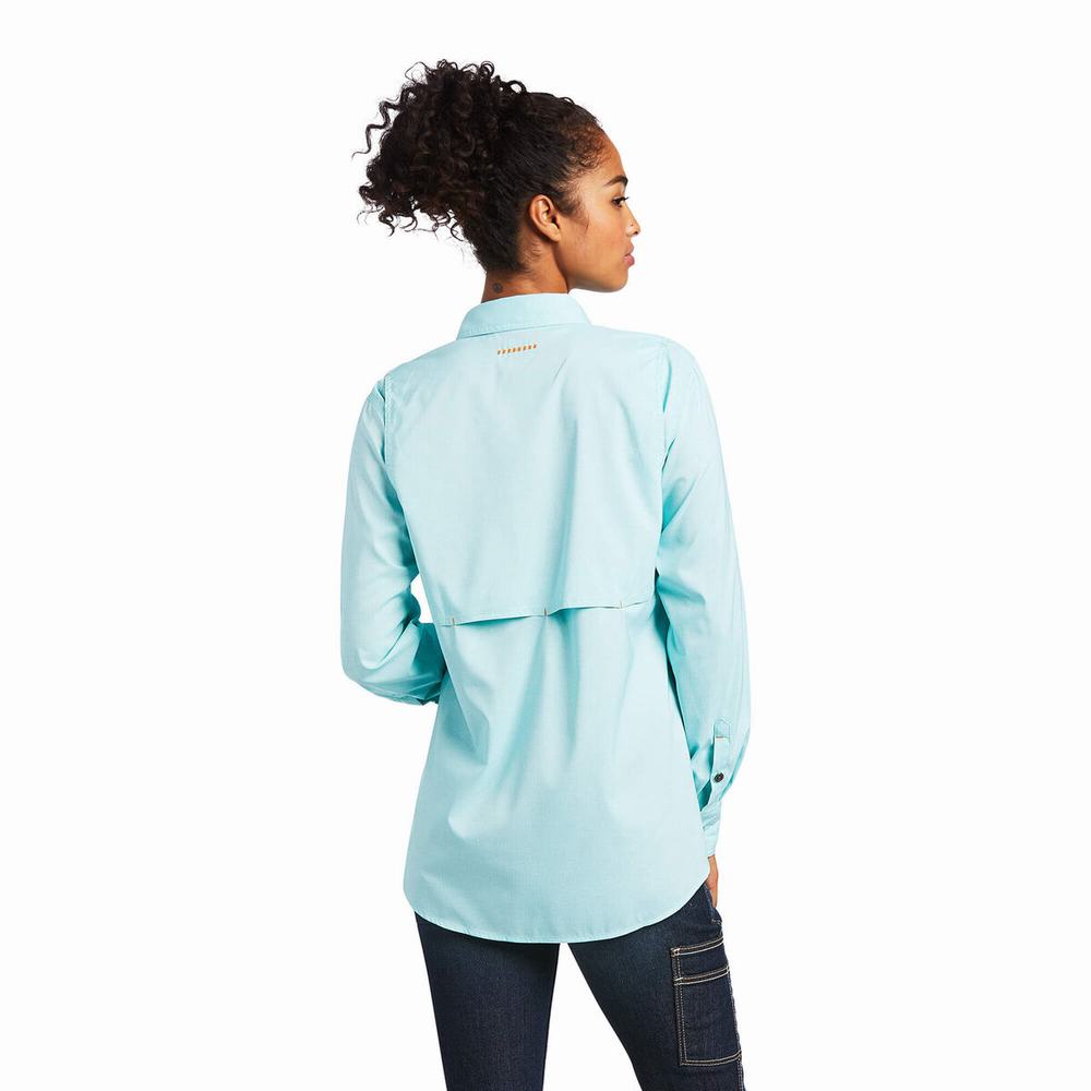 Light Turquoise Blue Women's Ariat Rebar Made Tough VentTEK DuraStretch Shirts | 8175-LYVTN