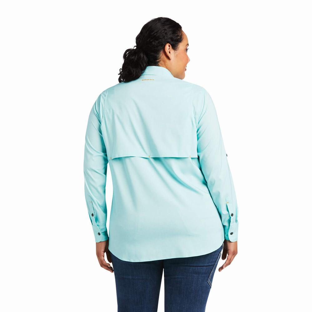 Light Turquoise Blue Women's Ariat Rebar Made Tough VentTEK DuraStretch Shirts | 8175-LYVTN