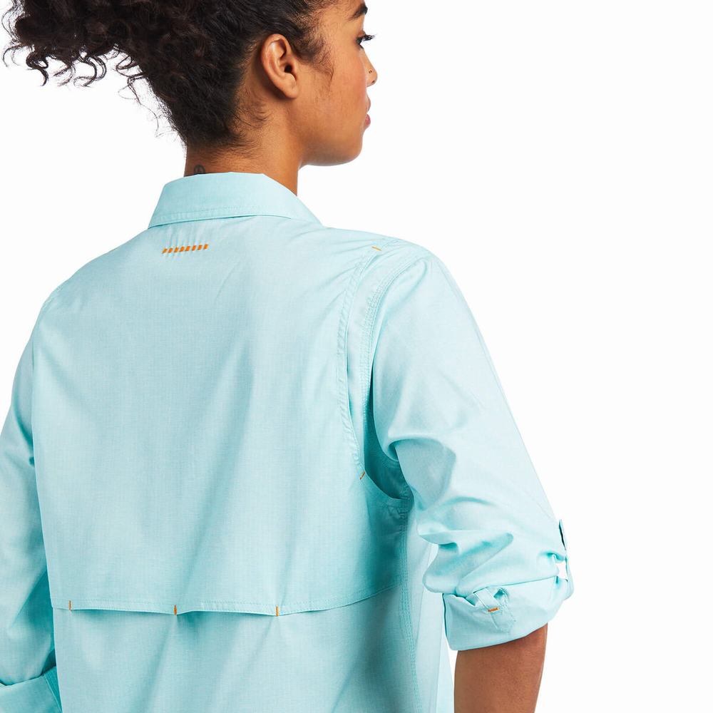 Light Turquoise Blue Women's Ariat Rebar Made Tough VentTEK DuraStretch Shirts | 8175-LYVTN