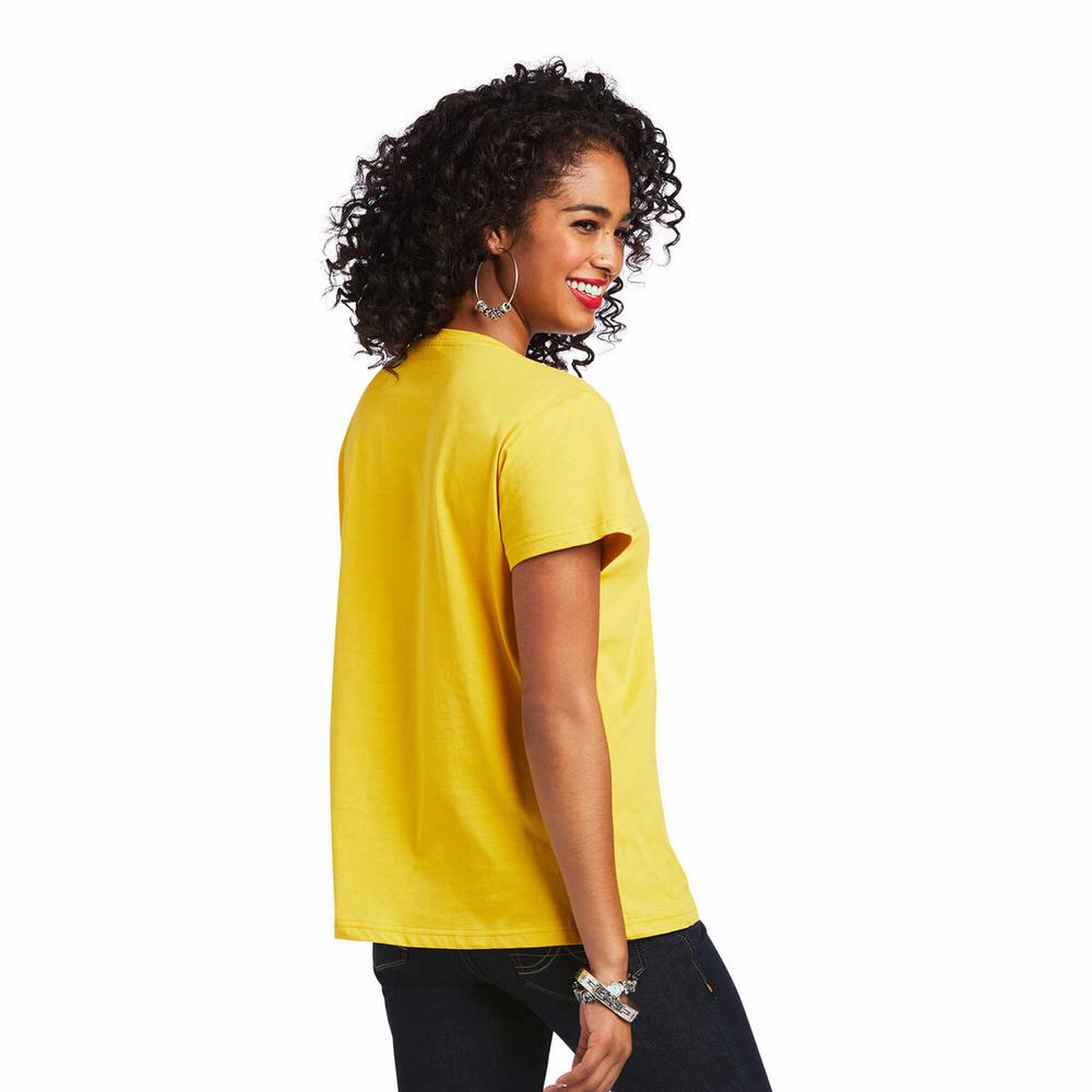 Mustard Women's Ariat REAL Kinship Tops | 9023-FEKIG