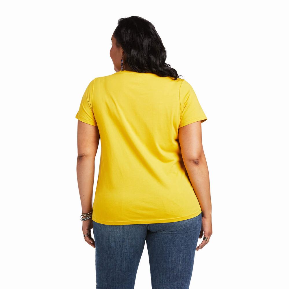 Mustard Women's Ariat REAL Kinship Tops | 9023-FEKIG