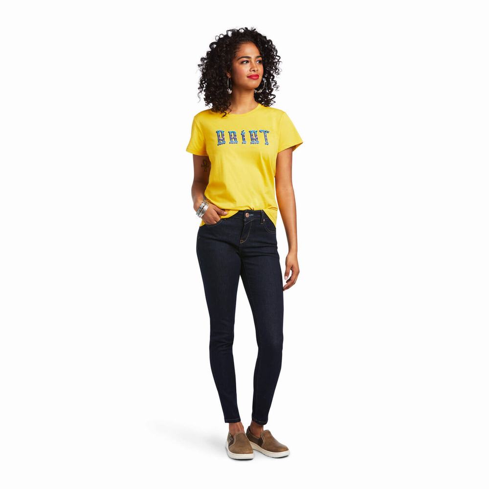 Mustard Women's Ariat REAL Kinship Tops | 9023-FEKIG