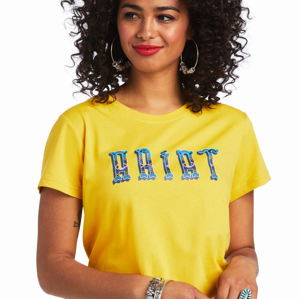 Mustard Women's Ariat REAL Kinship Tops | 9023-FEKIG