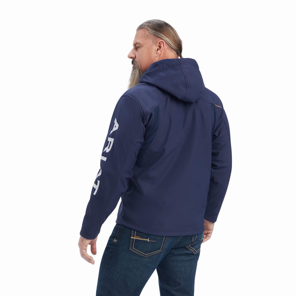 Navy Grey Men's Ariat Rebar Stretch Canvas Softshell Logo Jackets | 3614-NDQGK