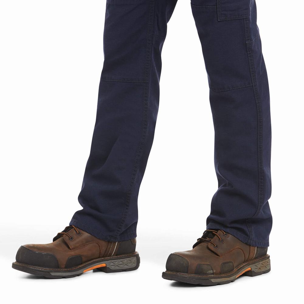 Navy Men's Ariat FR M5 Stretch DuraLight Canvas Pants | 9487-OYXWK