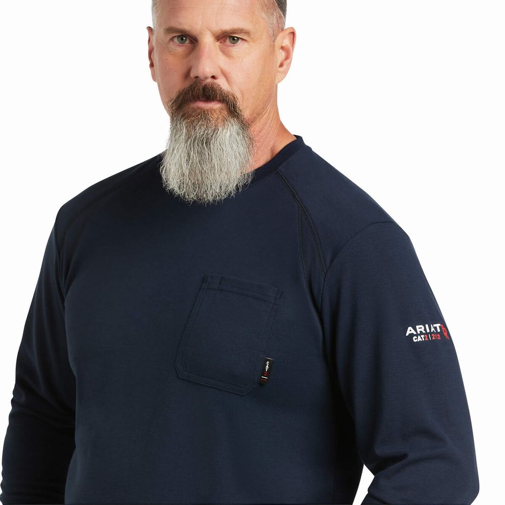 Navy Men's Ariat FR Max Protect Inherent Shirts | 4952-PROEI