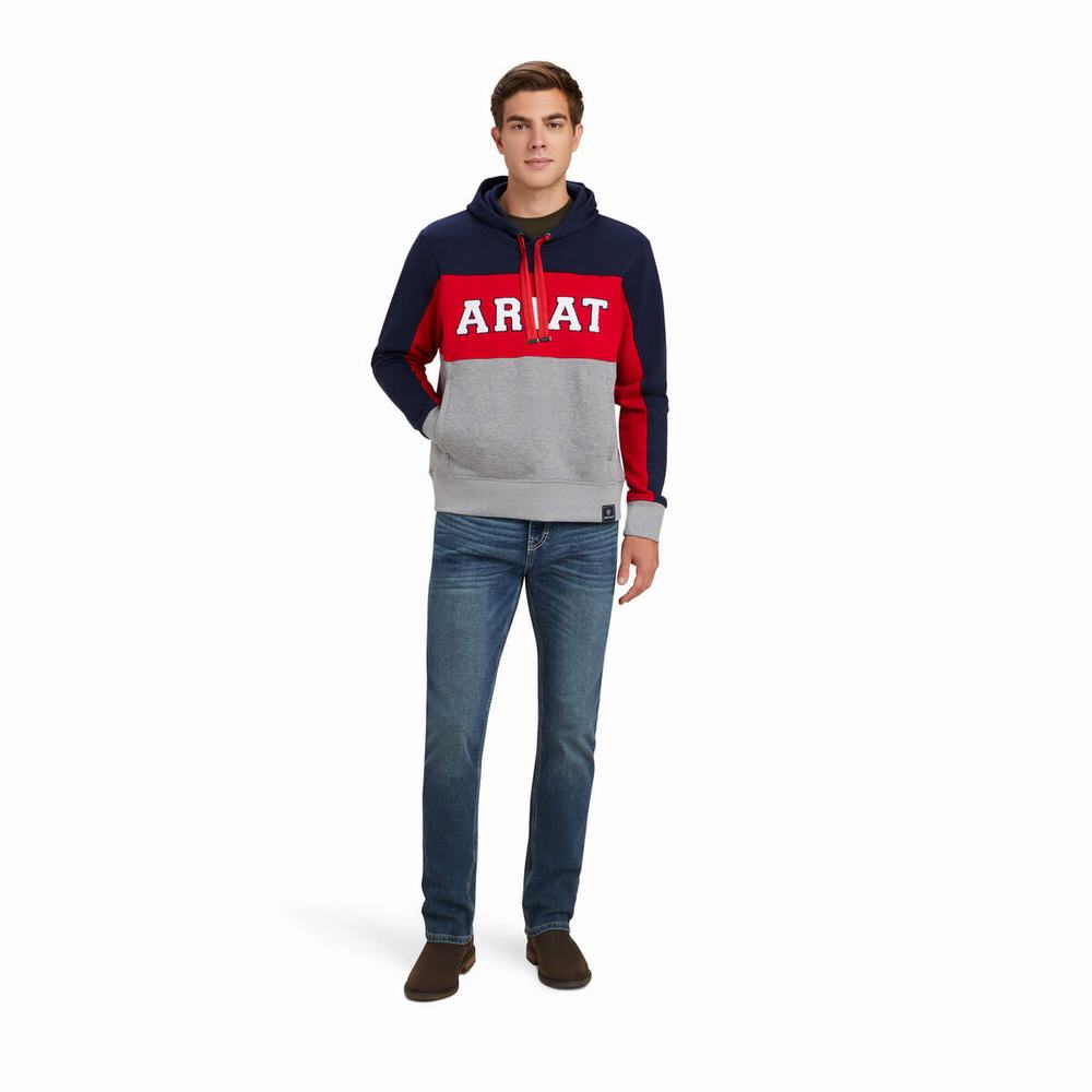 Navy Men's Ariat Rabere Team Hoodies | 6042-YLFKV