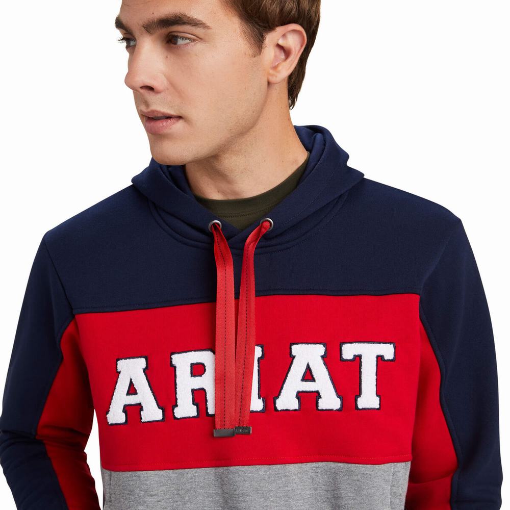 Navy Men's Ariat Rabere Team Hoodies | 6042-YLFKV