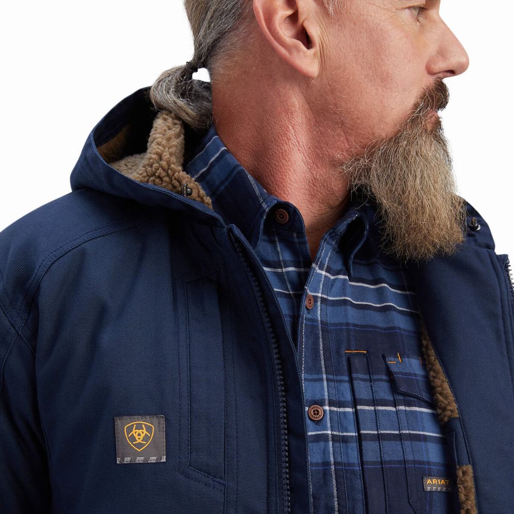 Navy Men's Ariat Rebar DuraCanvas Jackets | 6801-ETZLK