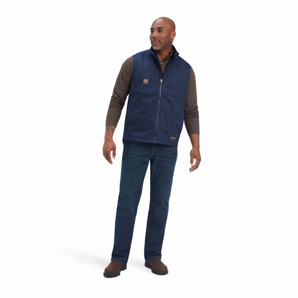 Navy Men's Ariat Rebar DuraCanvas Jackets | 7920-PXCFD