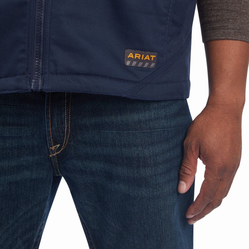 Navy Men's Ariat Rebar DuraCanvas Jackets | 7920-PXCFD