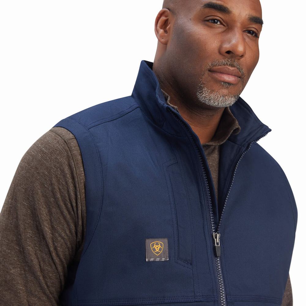 Navy Men's Ariat Rebar DuraCanvas Jackets | 7920-PXCFD